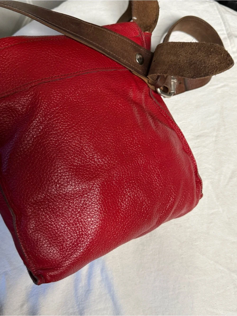 BettyLoo Red Leather Crossbody Bag with Adjustable Wide Strap Real resister